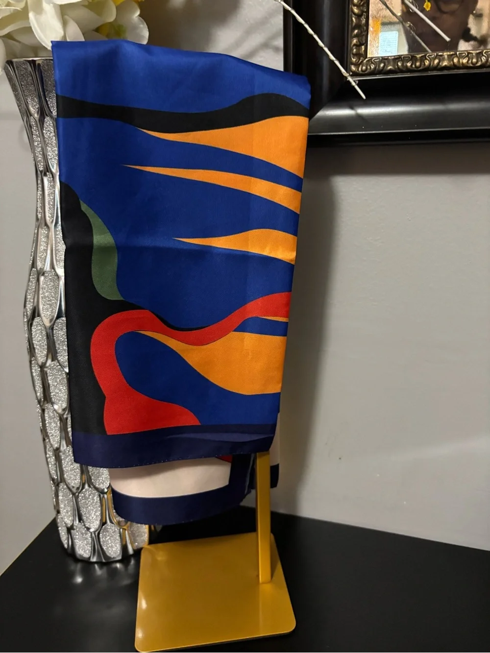 Blue Abstract Multicolor Silk-Feel Home Accent Scarf